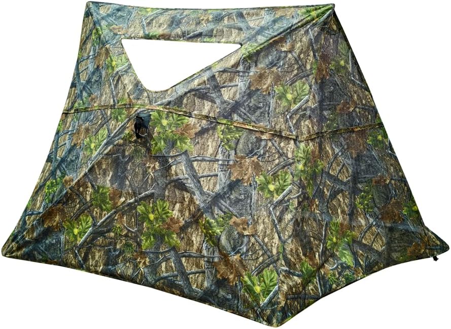 AUSCAMOTEK 3-Panel See-Through Ground Blind with Adjustable Side Panels for Deer Turkey Duck Hunting