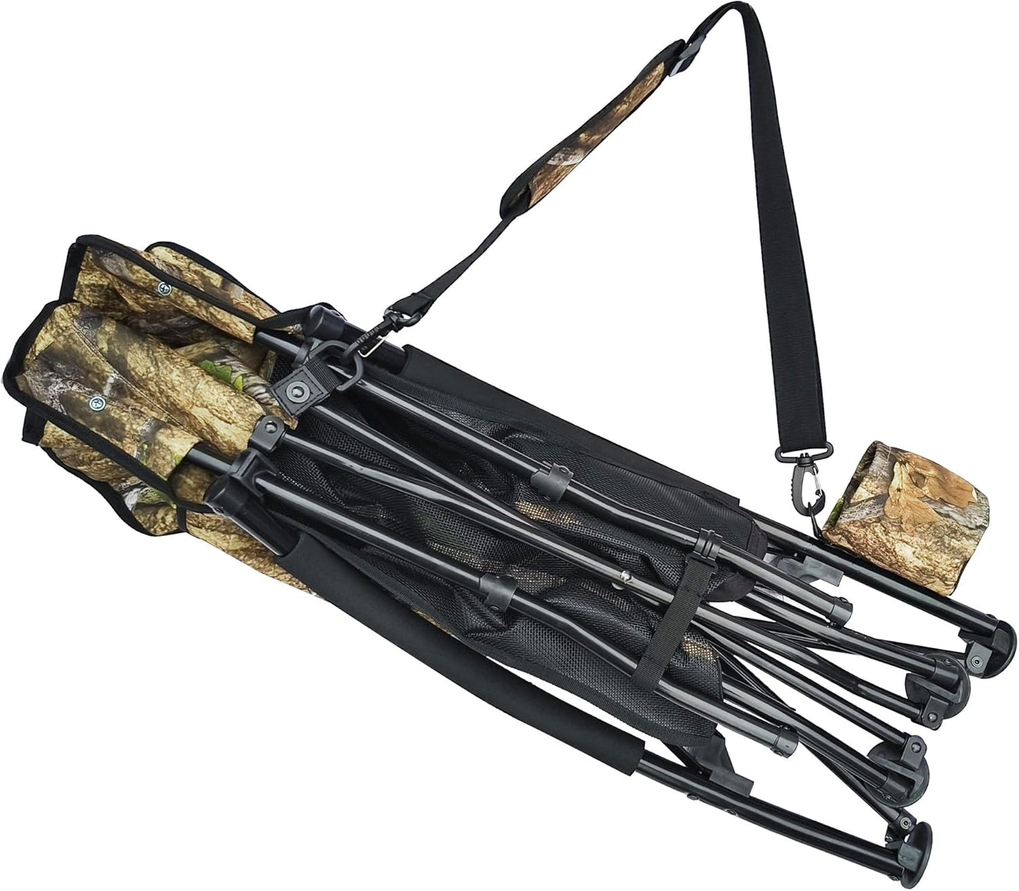 AUSCAMOTEK Low Profile Hunting Chair, Portable Folding Camo Ground Blind Chair with Shoulder Strap, Cup Holder, Mesh Backrest, Carry Bag & Storage Pouch, Ideal for Turkey Hunting & Outdoors