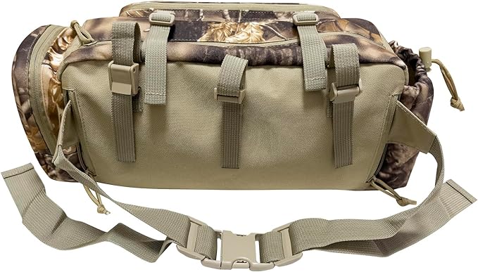 AUSCAMOTEK Camouflage Hanging Bag for Treestand Platform Saddle Hunting – Camo Fanny Pack for Hunting Accessories and Storage with Expandable Compartments and Water Holder