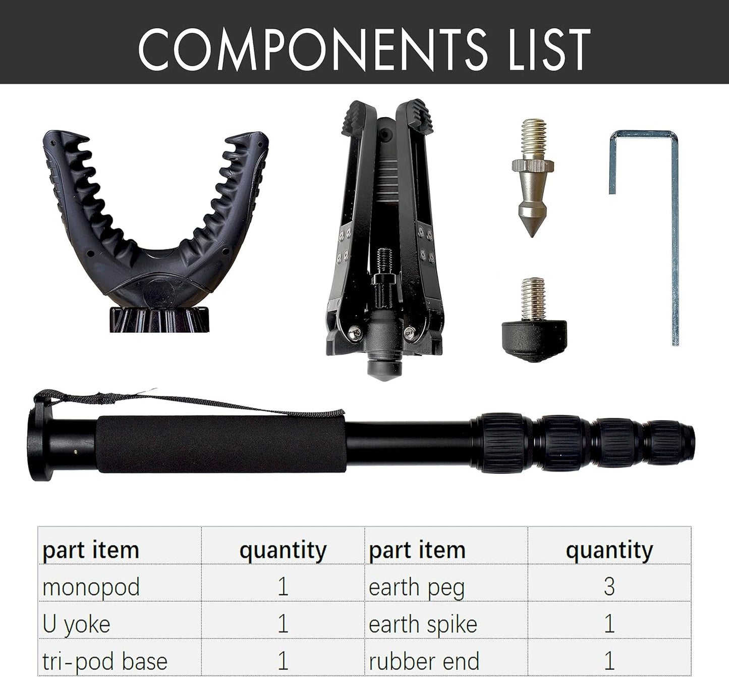 AUSCAMOTEK Rifle Shooting Stick with Tri-Stand Base Aluminum Shotgun Monopod Resting Callapable with Removable Stock Yoke