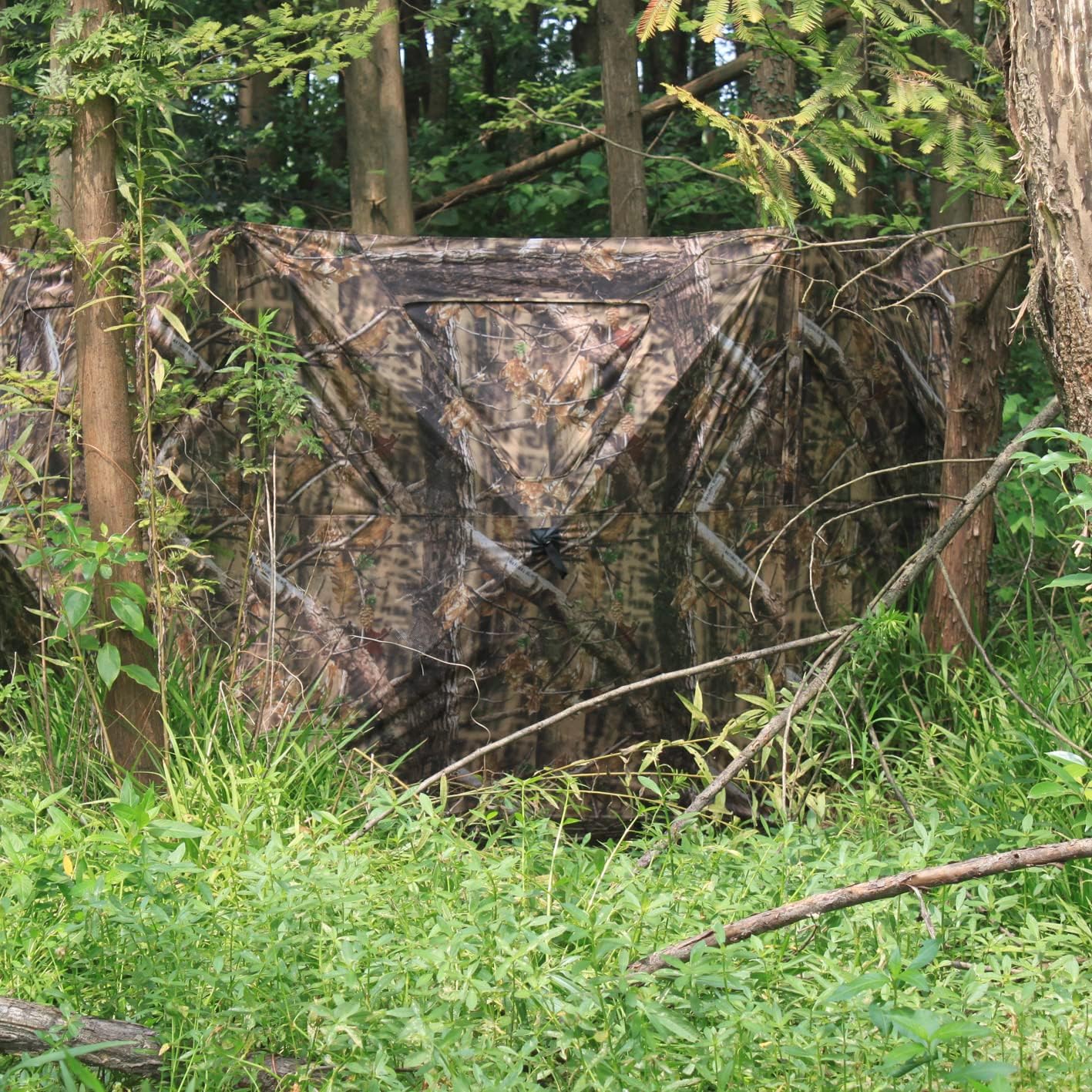 AUSCAMOTEK 3W See Through Pop Up Ground Blind Hub Style 3-Panels Blinds with Removable Orange Blaze Top for Deer Turkey Duck Hunting Natural Blind Brown