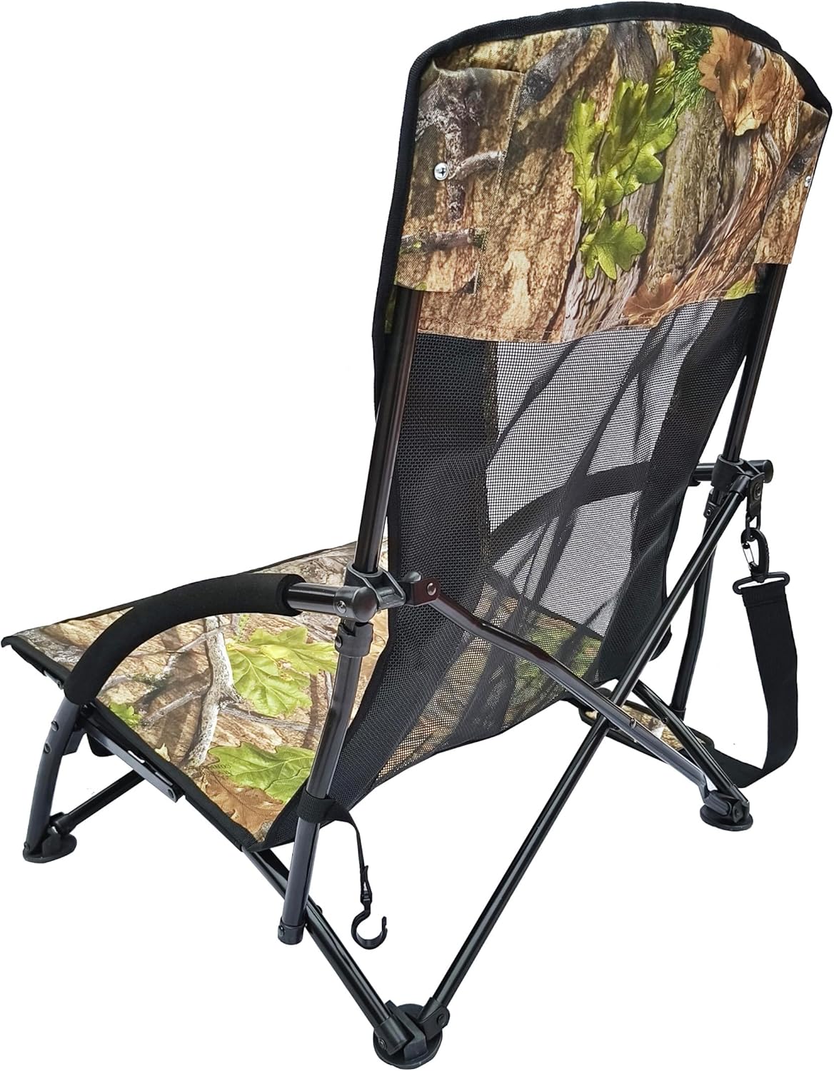 AUSCAMOTEK Low Profile Hunting Chair, Portable Folding Camo Ground Blind Chair with Shoulder Strap, Cup Holder, Mesh Backrest, Carry Bag & Storage Pouch, Ideal for Turkey Hunting & Outdoors