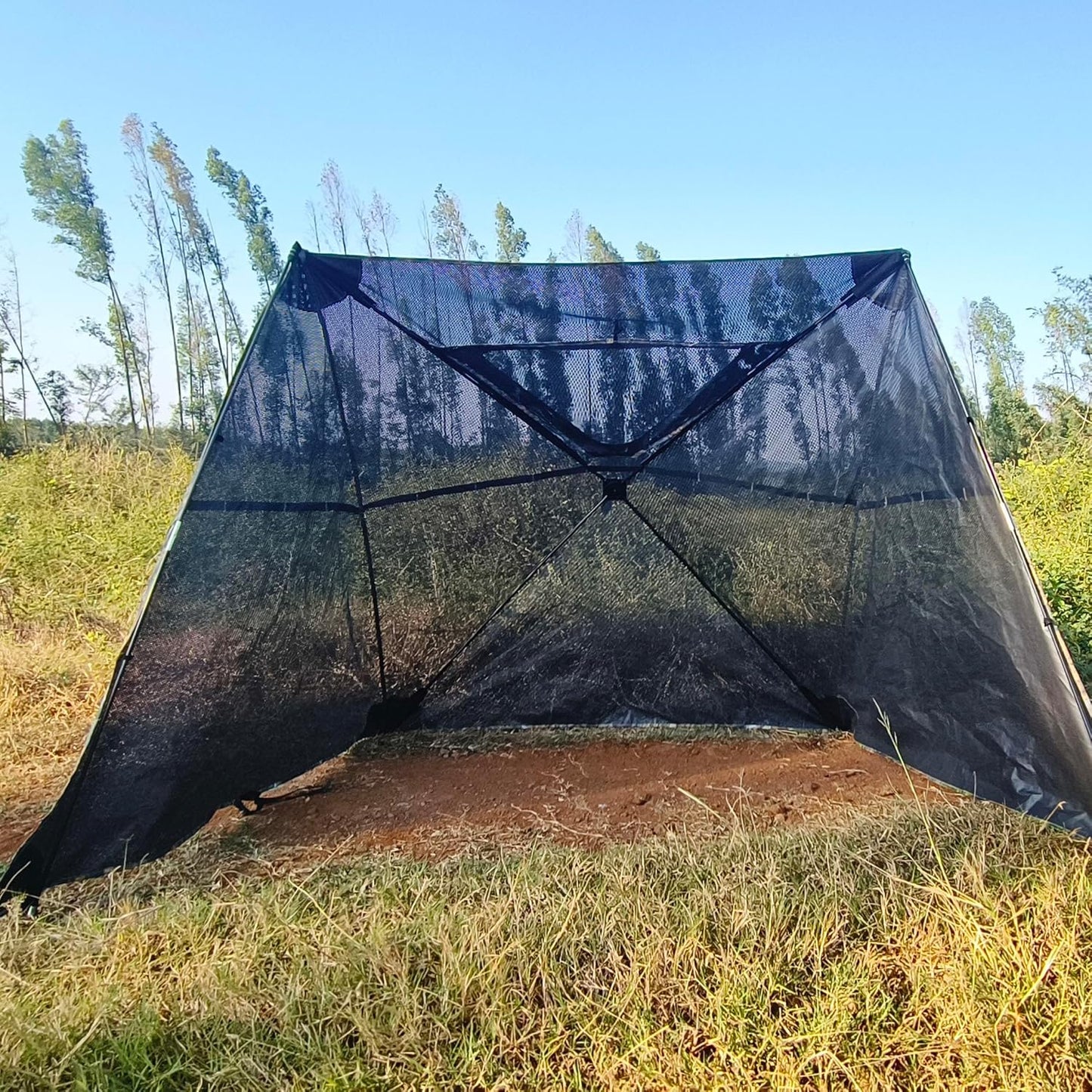 AUSCAMOTEK 3-Panel See-Through Ground Blind with Adjustable Side Panels for Deer Turkey Duck Hunting