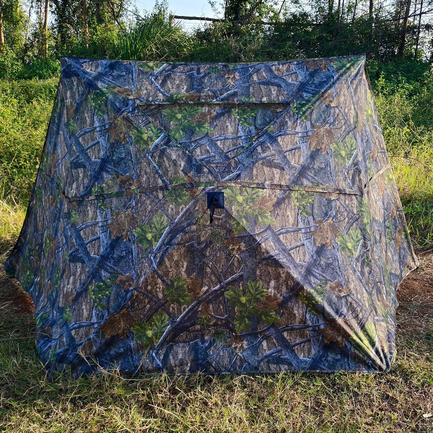 AUSCAMOTEK 3-Panel See-Through Ground Blind with Adjustable Side Panels for Deer Turkey Duck Hunting