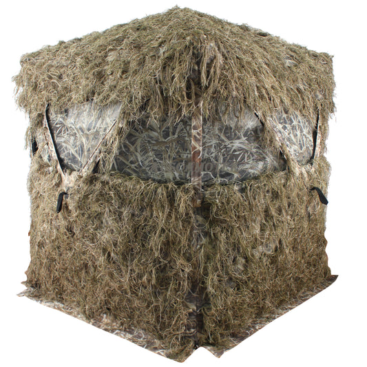 Ghillie Ground Blind for 3 Person Deer Hunting with Ghilly Cover