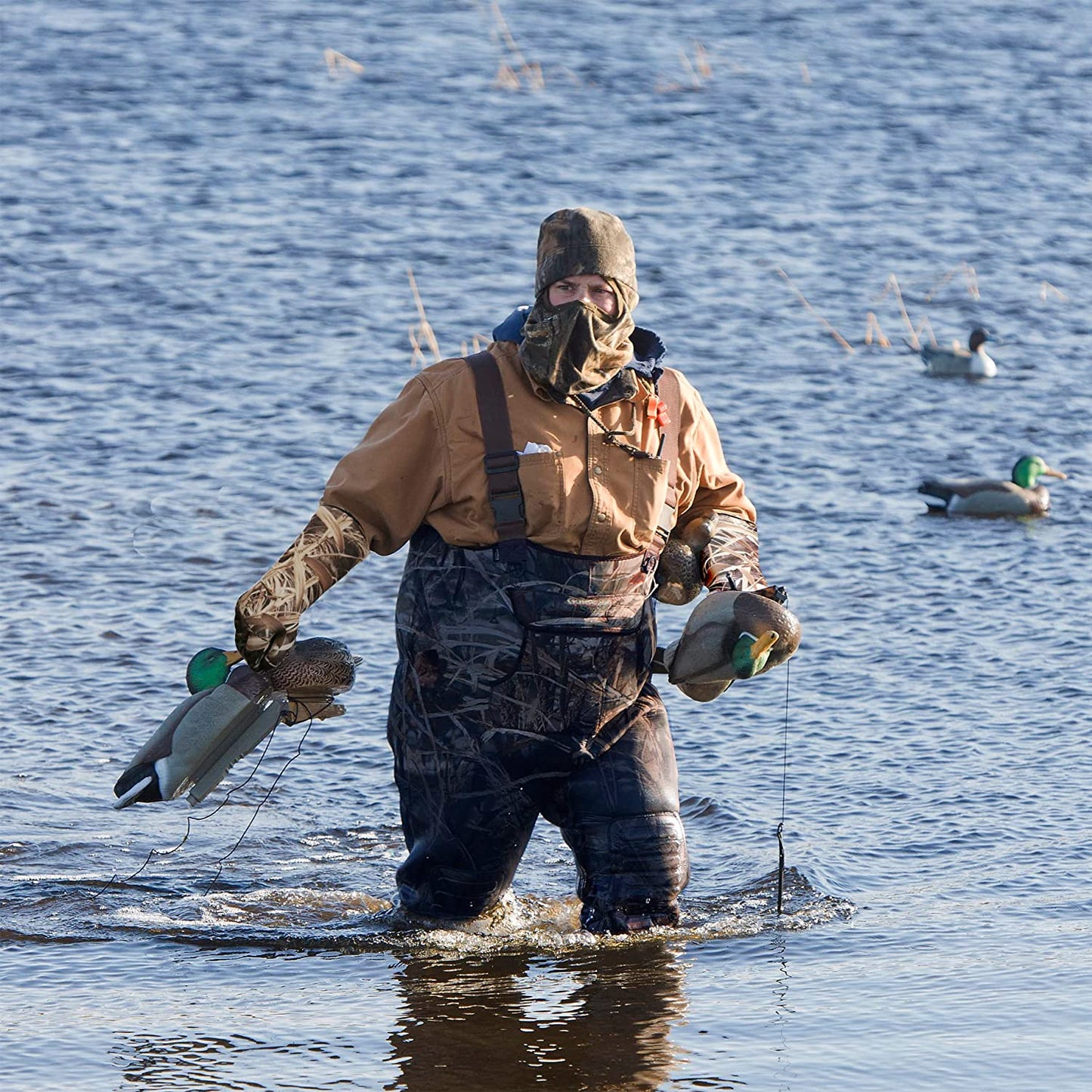 AUSCAMOTEK Waterpoof Neoprene Duck Decoy Gloves Fleece Insulated Blind Gauntlet for Waterfowl Hunting