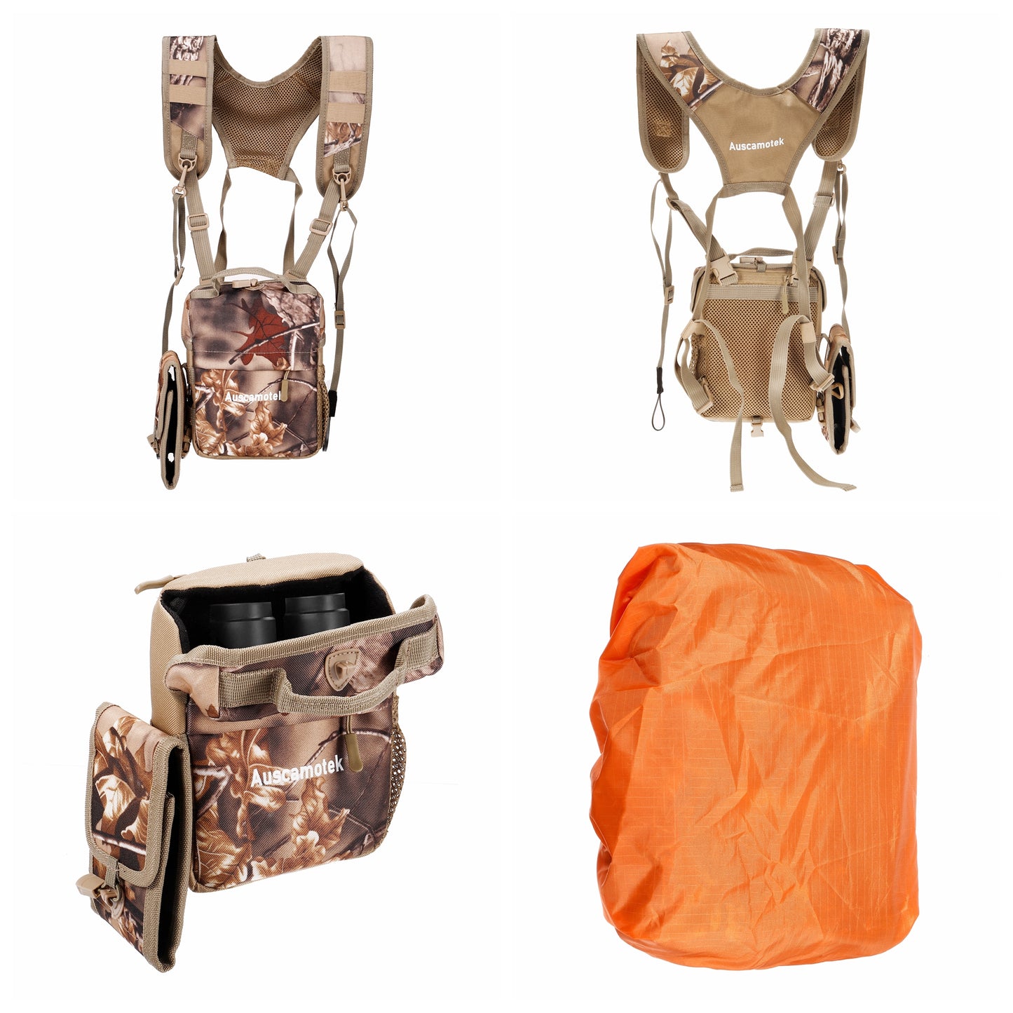 Auscamotek Binoculars Harness with Rangefinder Case for Hunting Birdwatching Camo Bino Strap Pack and Range Finder Pouch