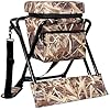 AUSCAMOTEK 360-Degree Swivel Hunting Chair with Thick Cushion and Zipper Pouch - Foldable and Portable Camo Chair for Outdoor Hunting-Wetland Camo