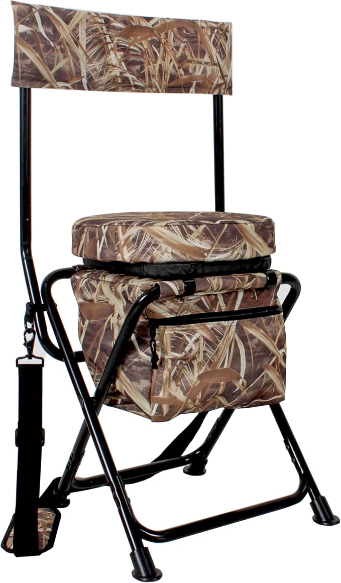 AUSCAMOTEK 360-Degree Swivel Hunting Chair with Thick Cushion and Zipper Pouch - Foldable and Portable Camo Chair for Outdoor Hunting-Wetland Camo