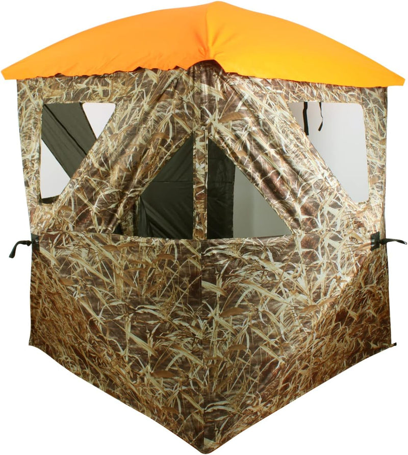 AUSCAMOTEK 3W See Through Pop Up Ground Blind Hub Style 3-Panels Blinds with Removable Orange Blaze Top for Deer Turkey Duck Hunting