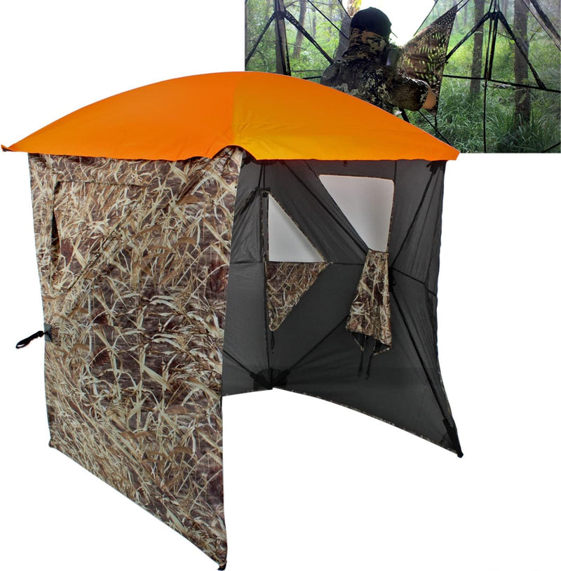 AUSCAMOTEK 3W See Through Pop Up Ground Blind Hub Style 3-Panels Blinds with Removable Orange Blaze Top for Deer Turkey Duck Hunting