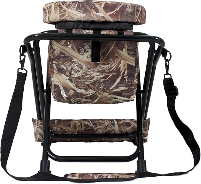 AUSCAMOTEK 360-Degree Swivel Hunting Chair with Thick Cushion and Zipper Pouch - Foldable and Portable Camo Chair for Outdoor Hunting-Wetland Camo