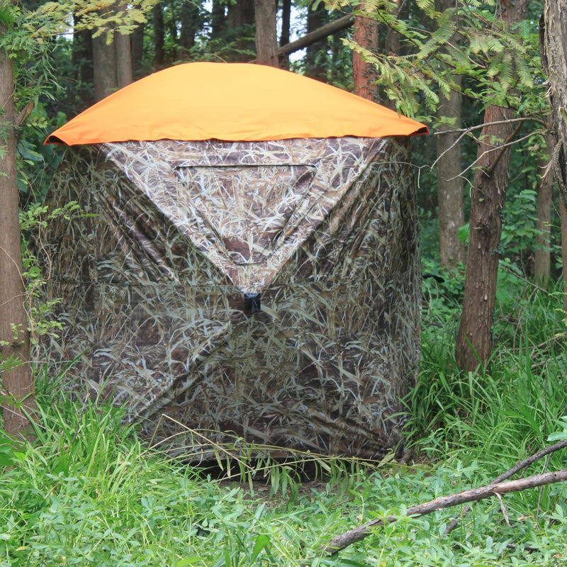 AUSCAMOTEK 3W See Through Pop Up Ground Blind Hub Style 3-Panels Blinds with Removable Orange Blaze Top for Deer Turkey Duck Hunting