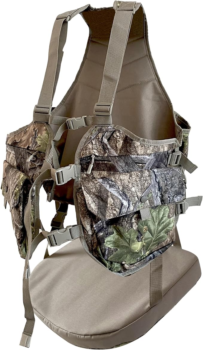 AUSCAMOTEK Camouflage Hunting Vest with Detachable Seat Cushion for Turkey Dove and Upland Bird Hunting