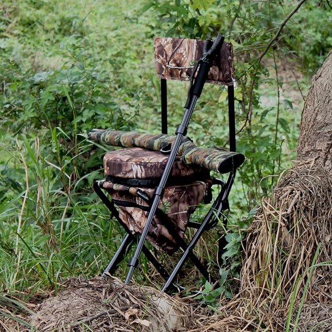 AUSCAMOTEK 360-Degree Swivel Hunting Chair with Thick Cushion - Foldable and Portable Camo Chair for Outdoor Hunting-Natural Blind Brown Camo